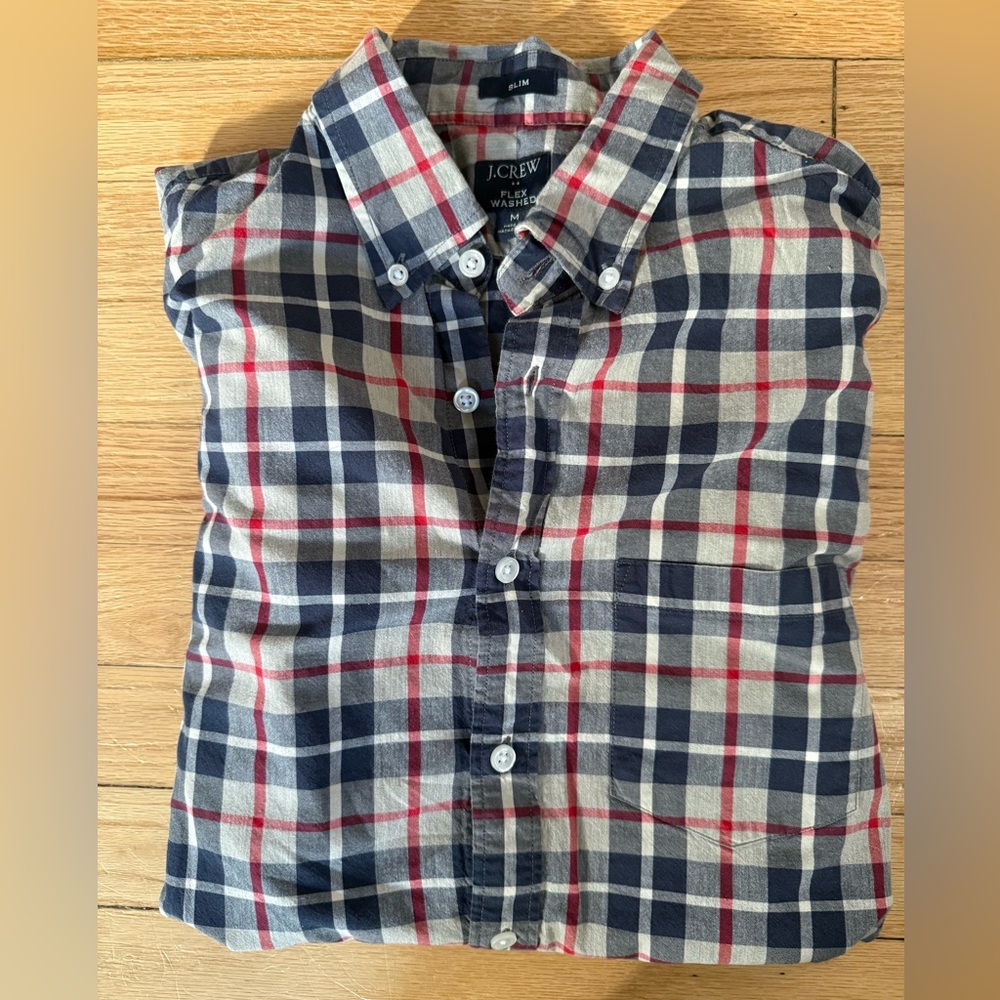 J. Crew Flex Washed Slim Plaid Long Sleeve Shirt